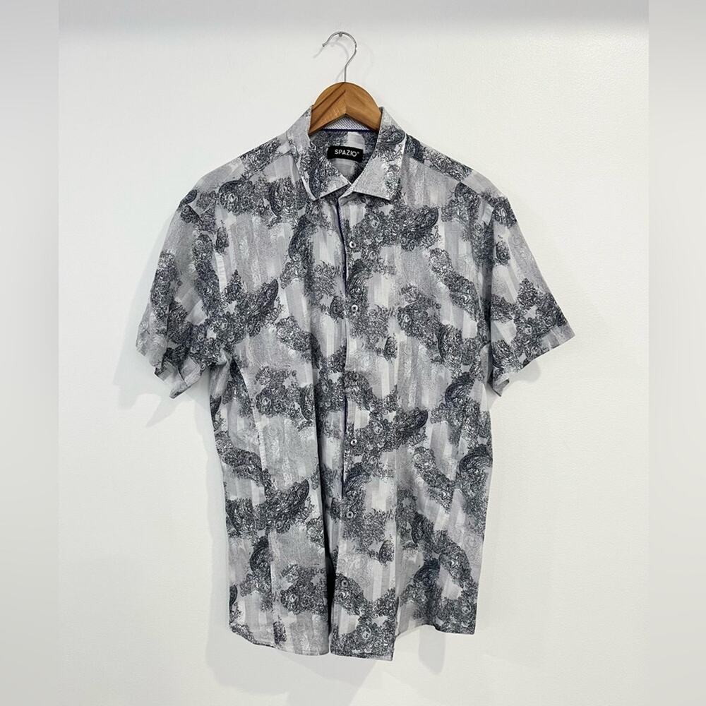Spazio‎ Mens Short Sleeve Cotton Button Down Size Large